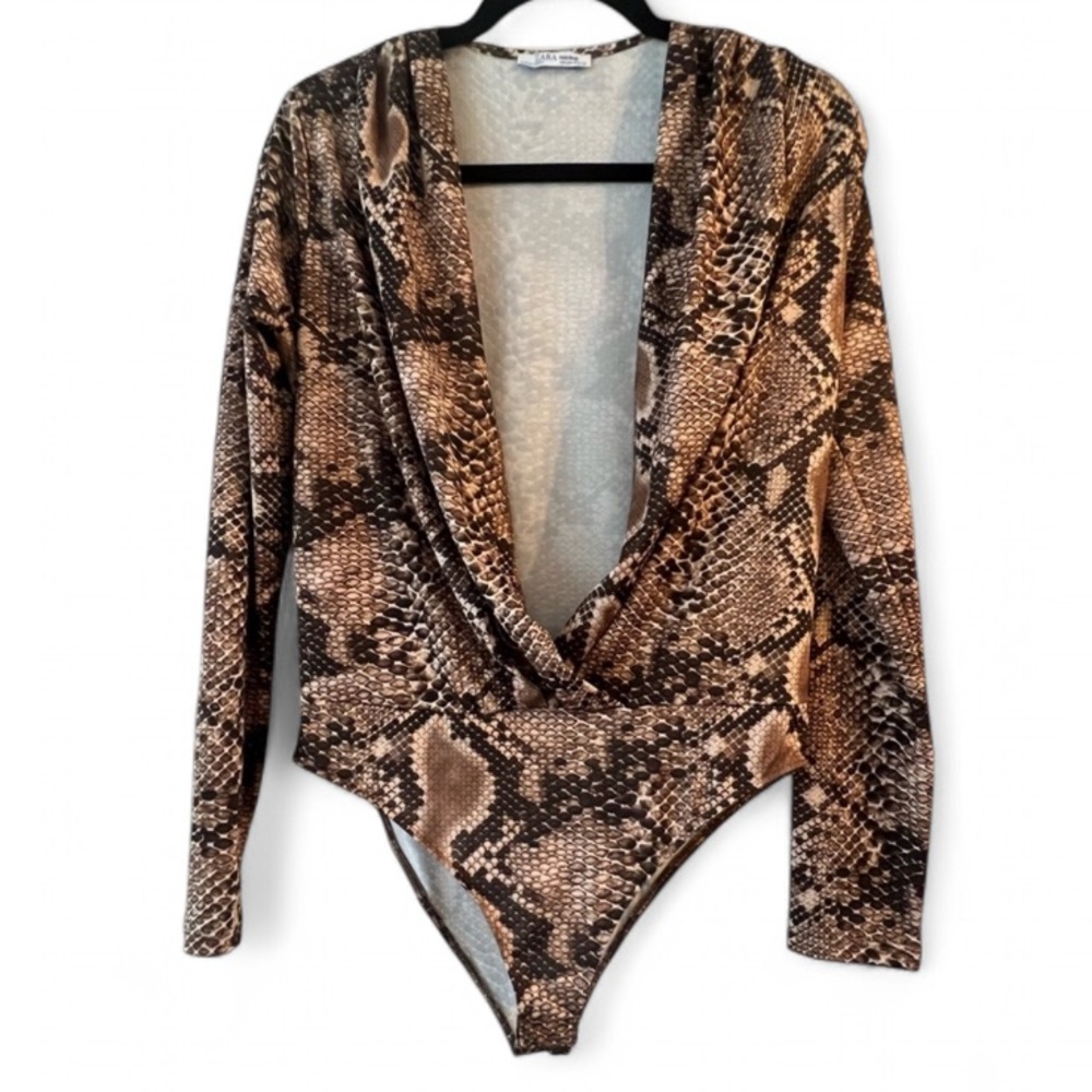 Zara Long Sleeve Snake Print Top - Stretchy - Size M